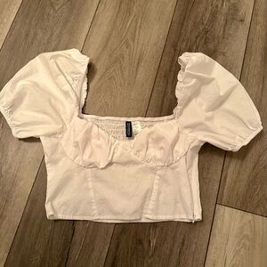 Divided White Puff Sleeve Crop Top Small